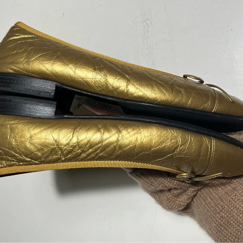 CHANEL Metallic Gold Flats with Bow